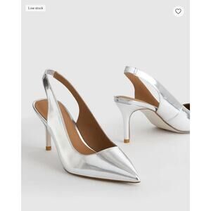 Italian Leather Slingback 75mm Heel Shiny Silver Size 8.5